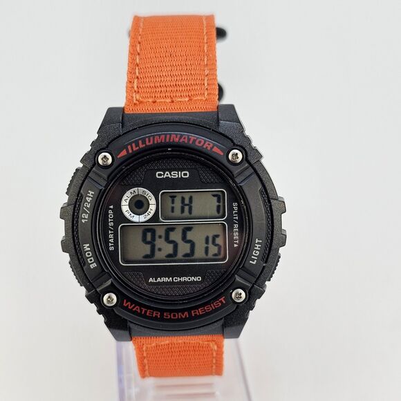 Men's Casio Watch 42MM Digital Day Date New Orange New Black Canvas Band Straps - Picture 1 of 14